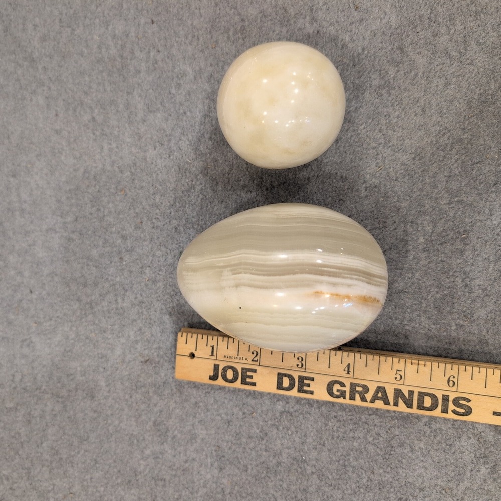 Polished Banded Onyx Stone Egg and Marble Sphere Decorative Set Cream Tan - Picture 5 of 6
